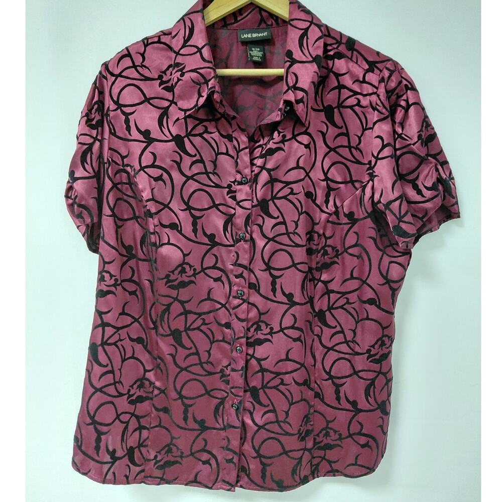 LANE BRYANT Floral Button-Up Shirt Pink Short Sleeve Women Size 18/20